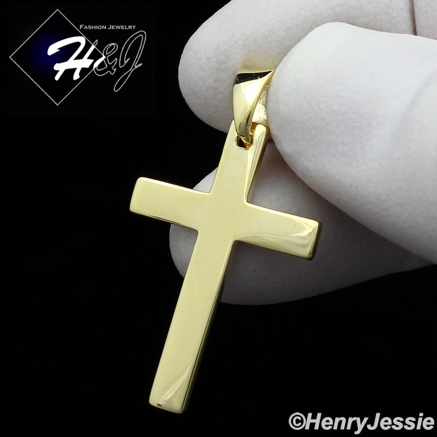 925 STERLING SILVER 16″-24″X2MM GOLD PLATED CUBAN CHAIN PLAIN CROSS PENDANT*G194