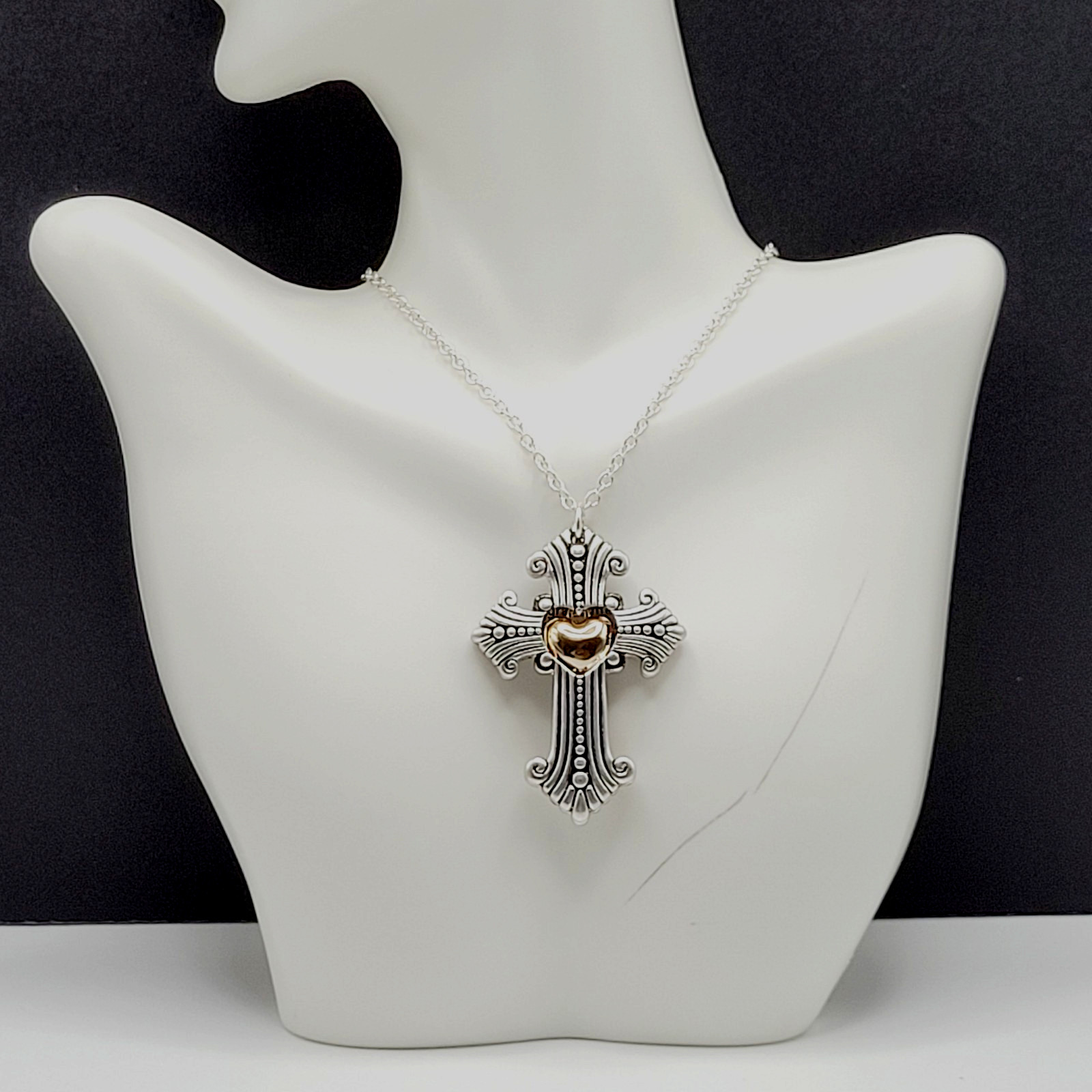 Modern Slide Cross Heart Charm Serenity Prayer Roman Style Silver Tone Necklace