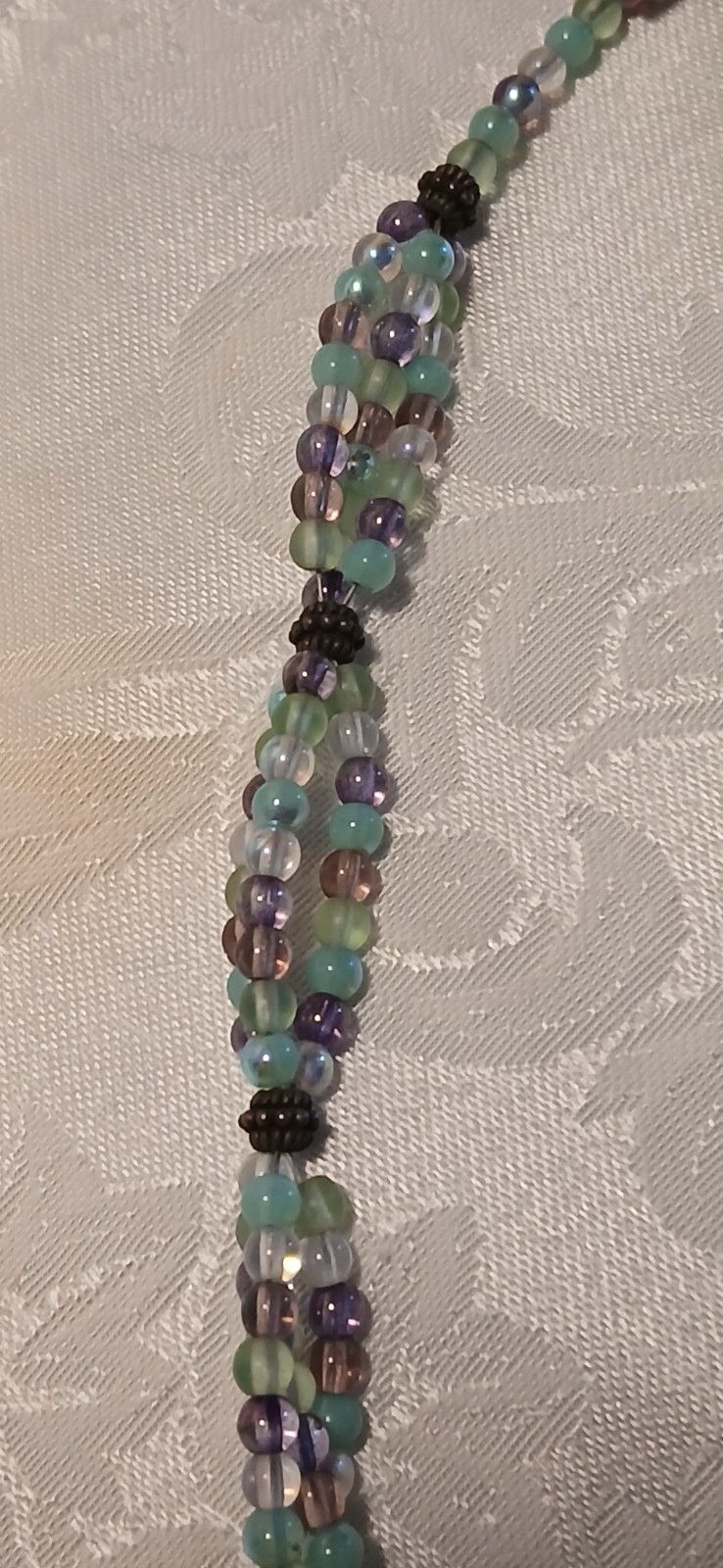 Triple Strand Choker, Amethyst, Blue, Clear, Glass, Toggle Clasp, 15″, Handmade