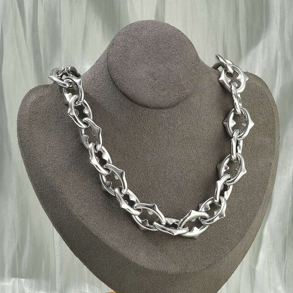 Chain Necklace Stainless Steel Oval Link Chain Silver 18.46 in Men Women N109