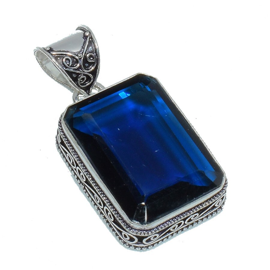 Tanzanite Gemstone Handmade 925 Sterling Silver Jewelry Baguette Cut Pendant