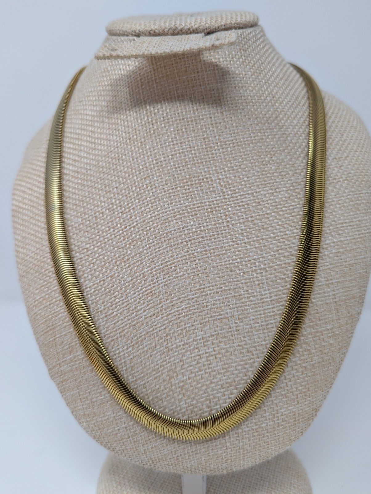 Gold Tone 316L Stainless Steel Herringbone Chain Necklace 18″ Wide Flat Link
