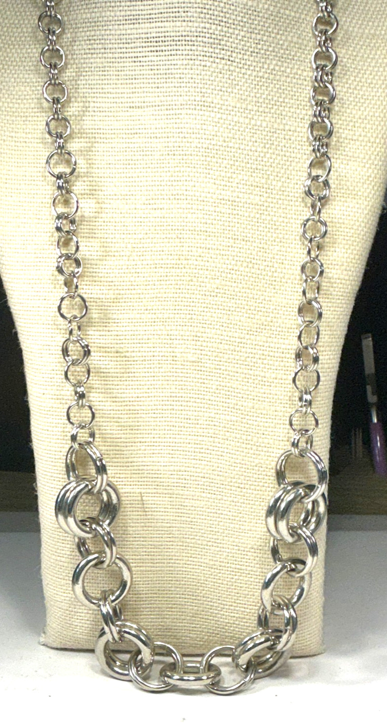 BR Necklace Cast Silver Tone Thick Graduated Multi Loop Metal Chain Lot 80A