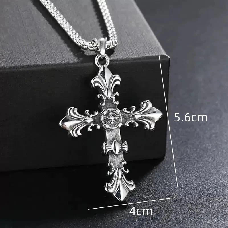 Mens Stainless Steel Cross Necklace Bracelet Set Vintage Silver Jewelry