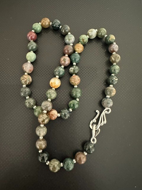 Natural Moss Agate Multicolor Round 10 mm Gemstone Beads 22″ Necklace