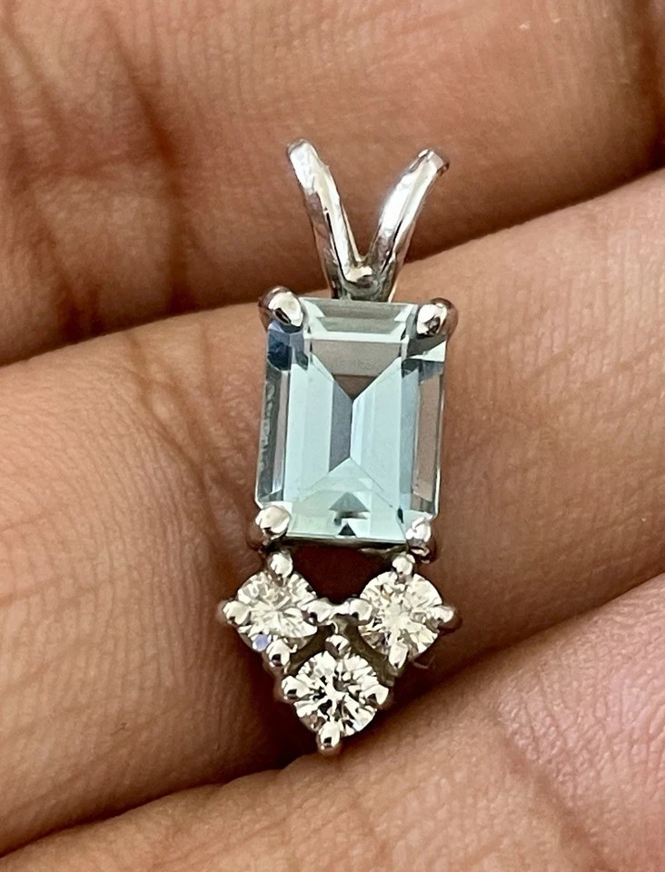 2.98 Ct Emerald Cut Aquamarine Pendant Wedding Pendant 14K White Gold Solid