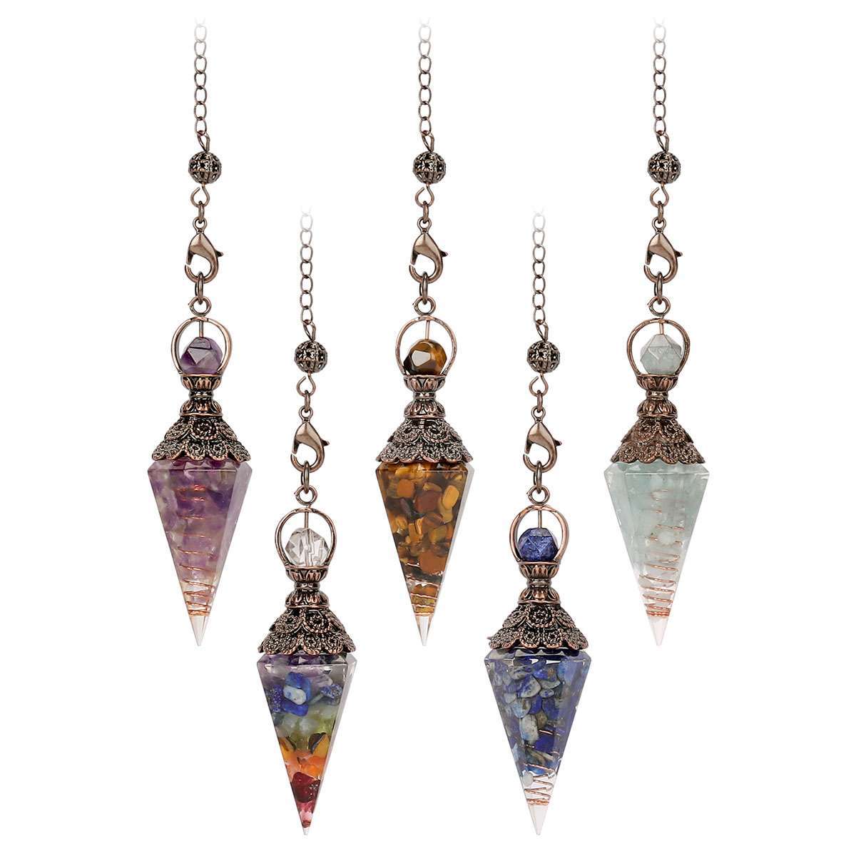 Natural Quartz Crystal Pendulum Healing Chips Stone Reiki Chakra Chain Pendan