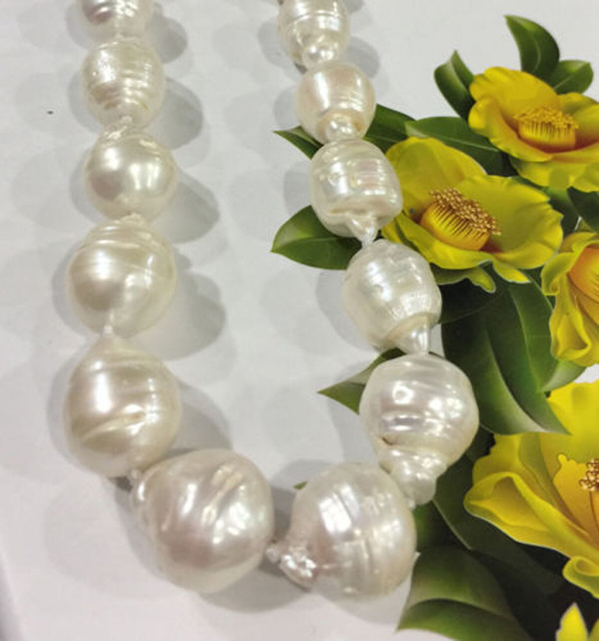 RARE HUGE 15x20MM WHITE SOUTH SEA BAROQUE KESHI AKOYA PEARL NECKLACE 14-36″
