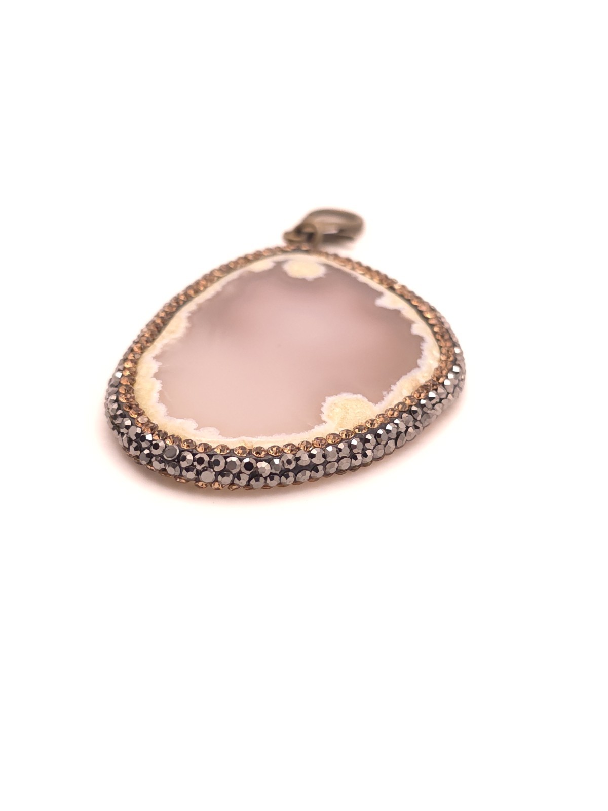 Pink Agate Freeform Pendant Charm Yellow Gold Plated Pavé Crystal Lobster