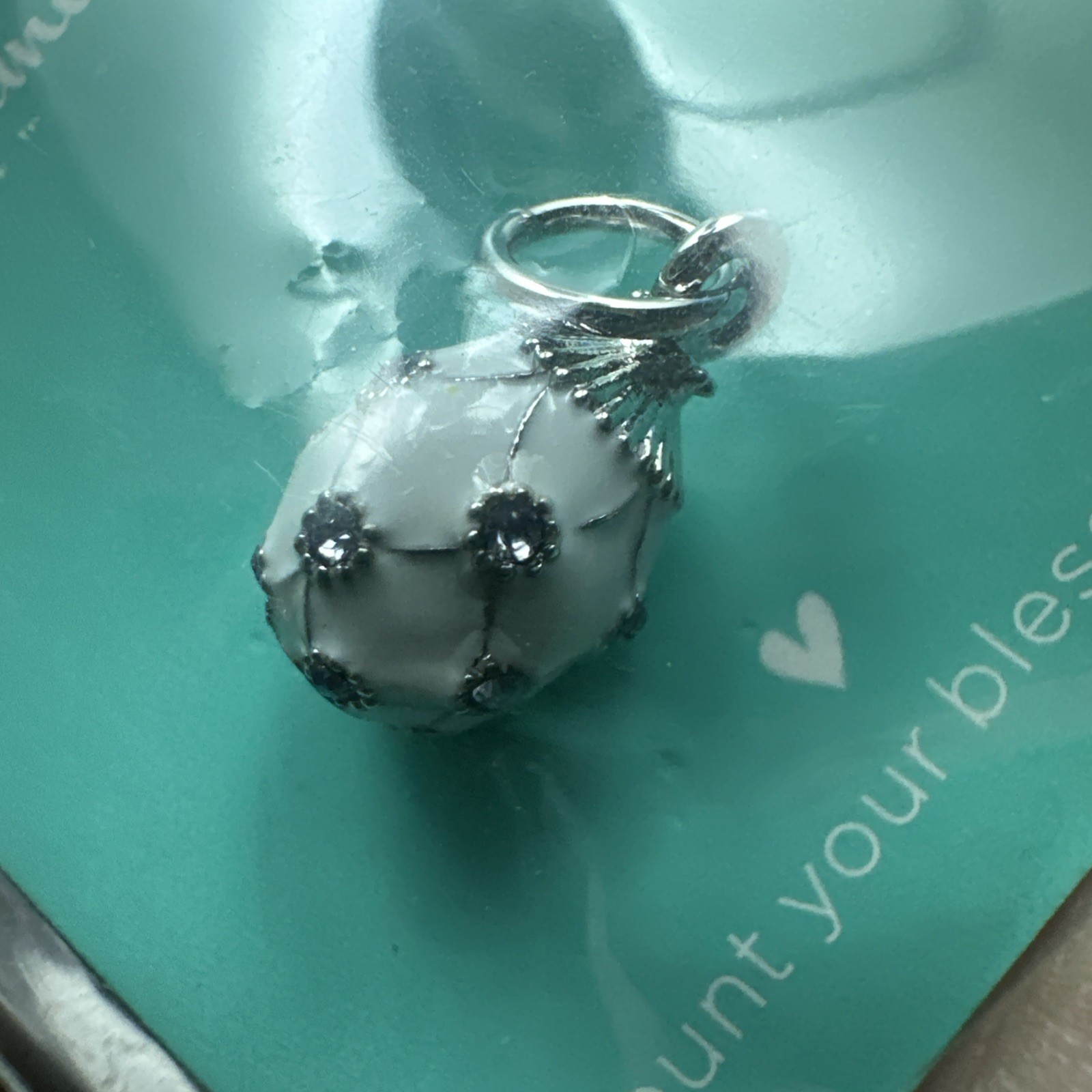 Origami Owl White and Tanzanite with CZ Fabergé Egg Pendant PN2008 NIB