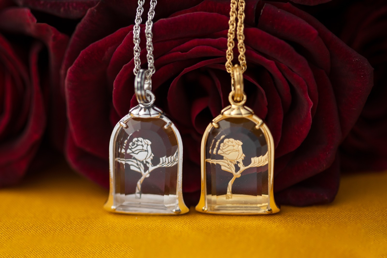 Disney X RockLove Beauty and the Beast Enchanted Rose Intaglio Pendant – Silver