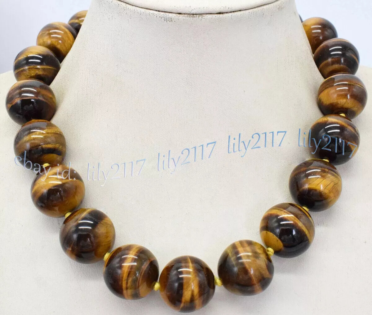 Huge 20mm Natural Yellow Tiger’s Eye Round Gemstone Beads Necklaces 14-36”