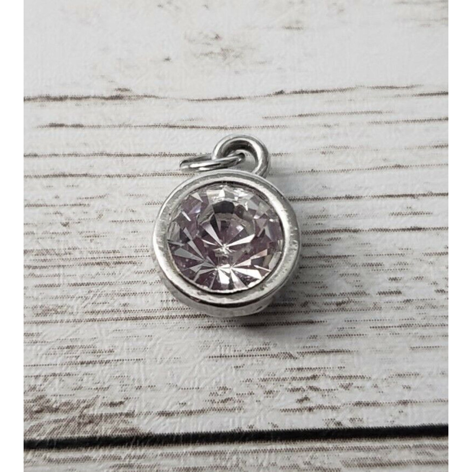 Silver Tone Small Circle Clear Gem Pendant (No Chain Included)