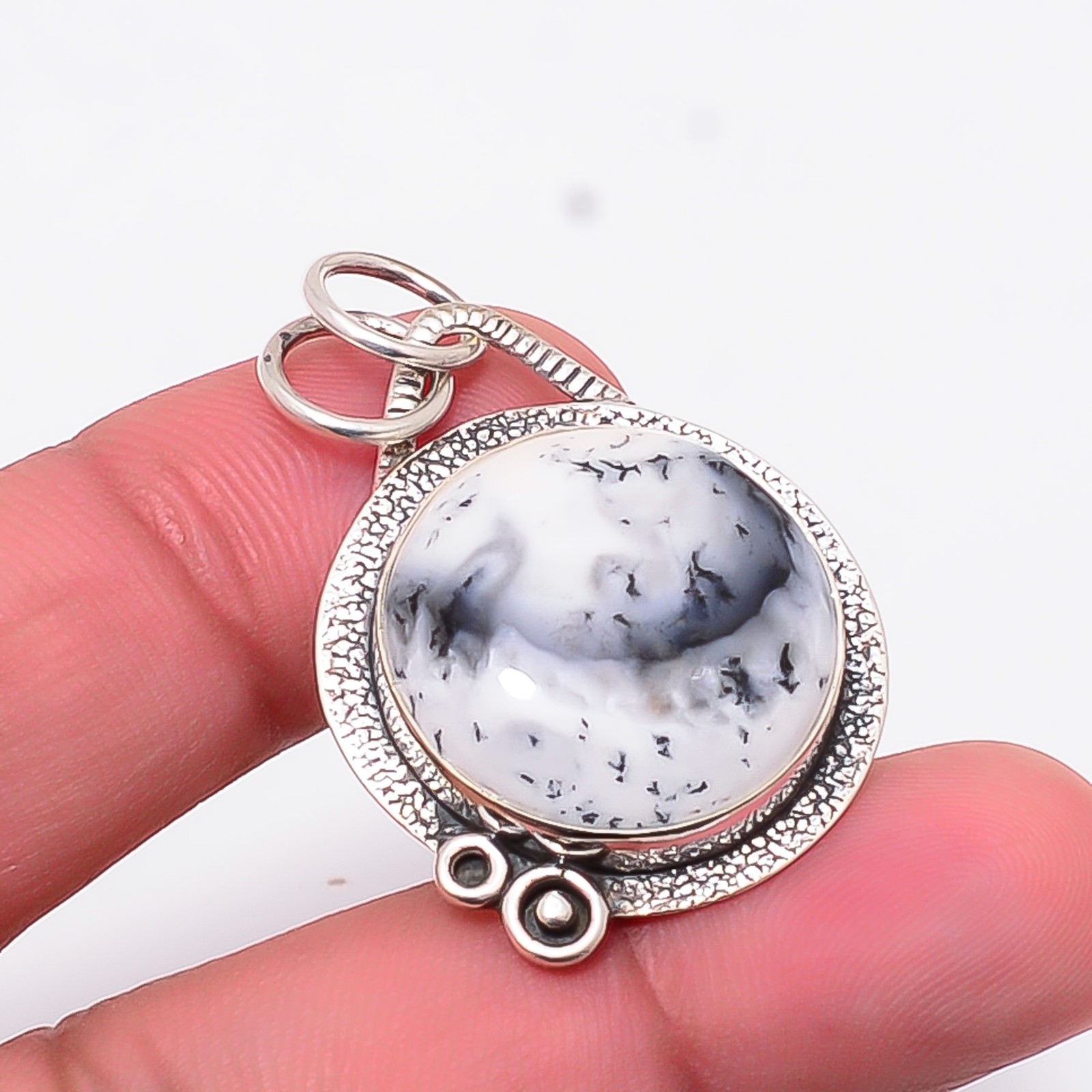 Dendritic Agate – Brazil Designer Handmade 925 Sterling Silver Pendant 1.4″ P37