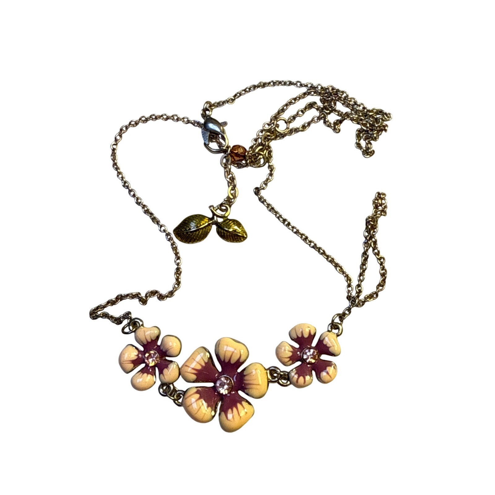 Three Flower Enamel Necklace Colorful Pendant Boho Floral Jewelry Gift