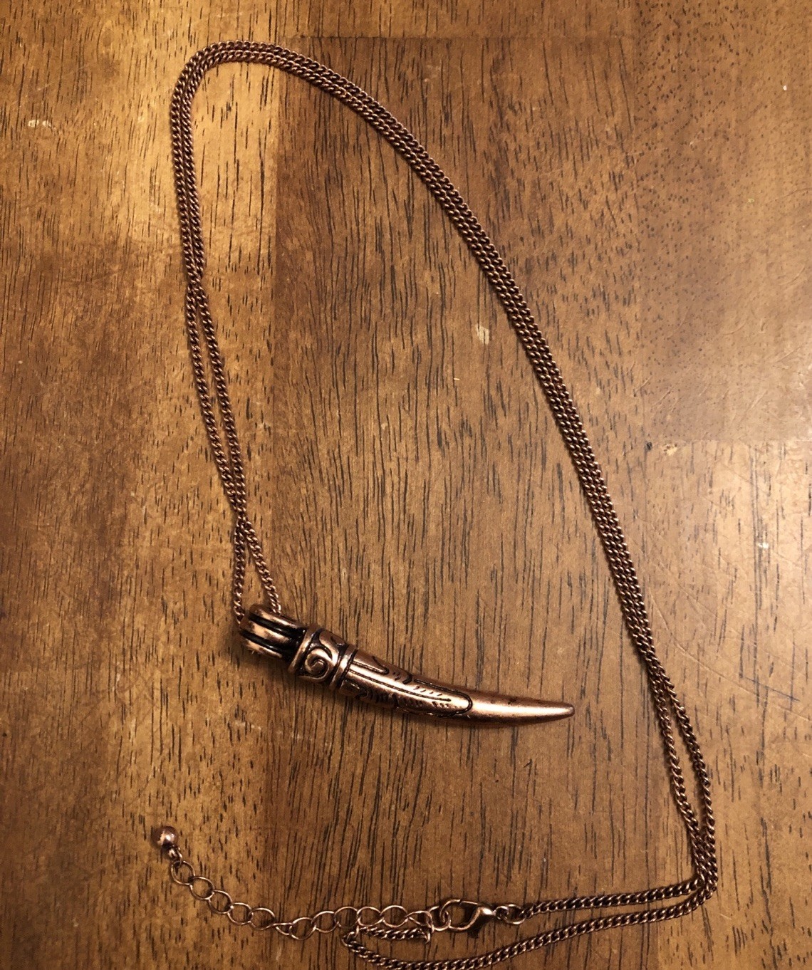 Copper Tone Distressed Engraved Claw Necklace Adjustable 30-32 Inch Chain (S1)