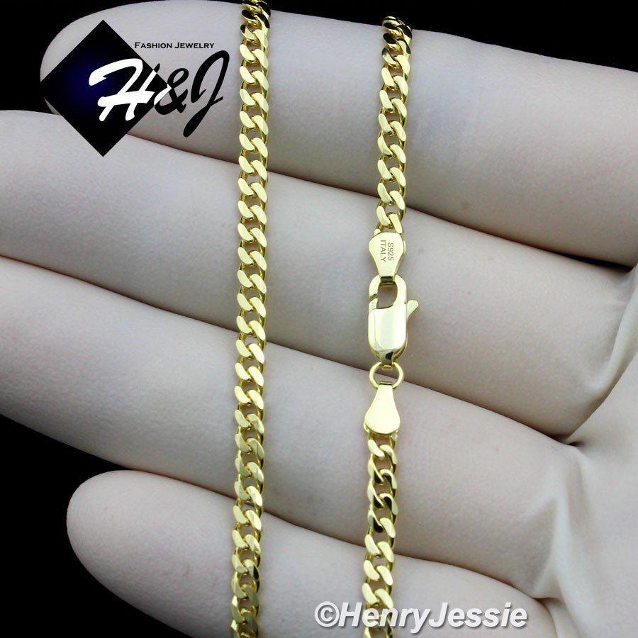 18″20″22“24″MEN 925 STERLING SILVER 3MM GOLD PLATED MIAMI CUBAN CURB NECKLACE*25