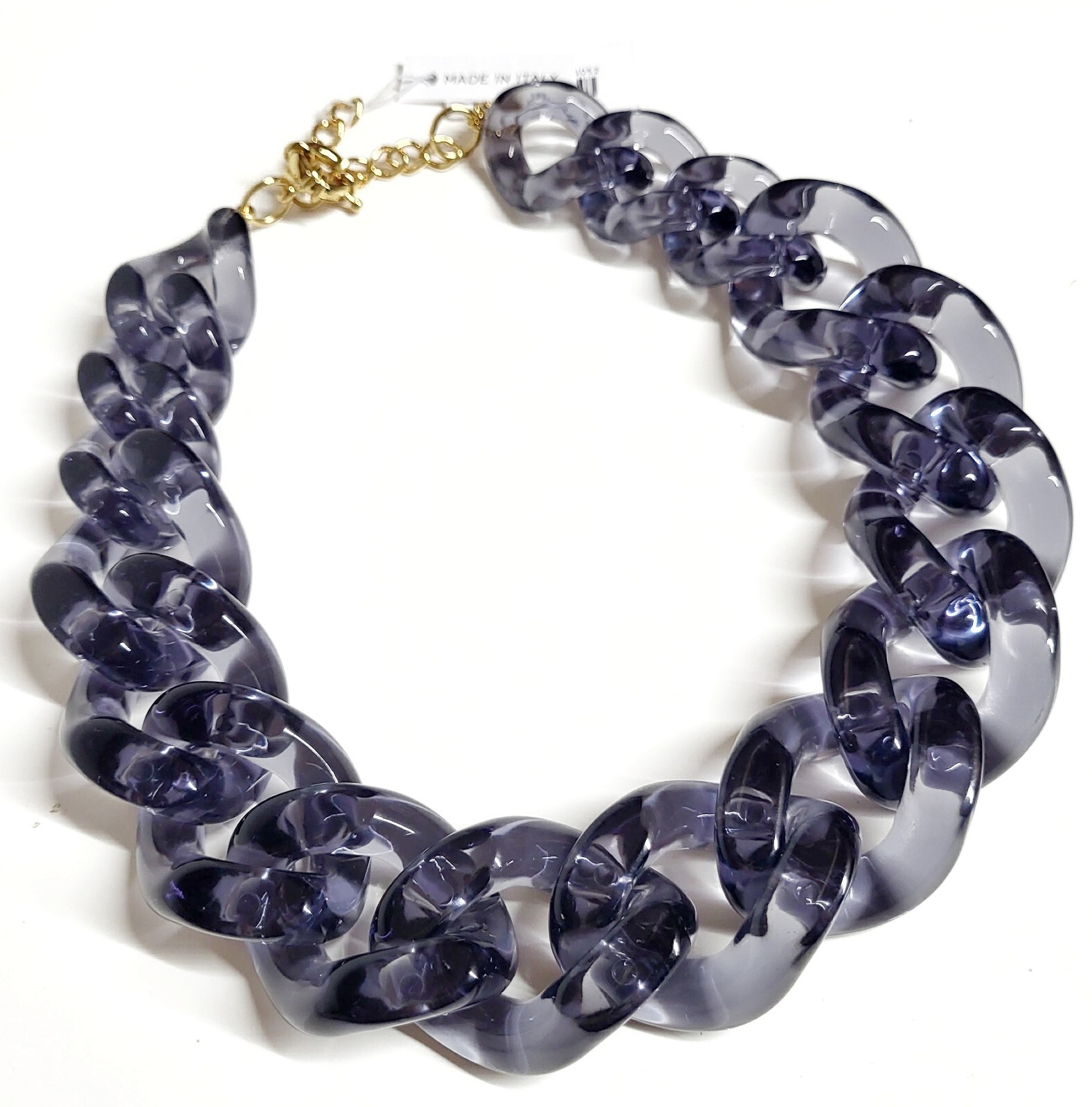 J.Crew Chunky Acetate Link Necklace Pale Graphite Plated Brass BK900 NWT