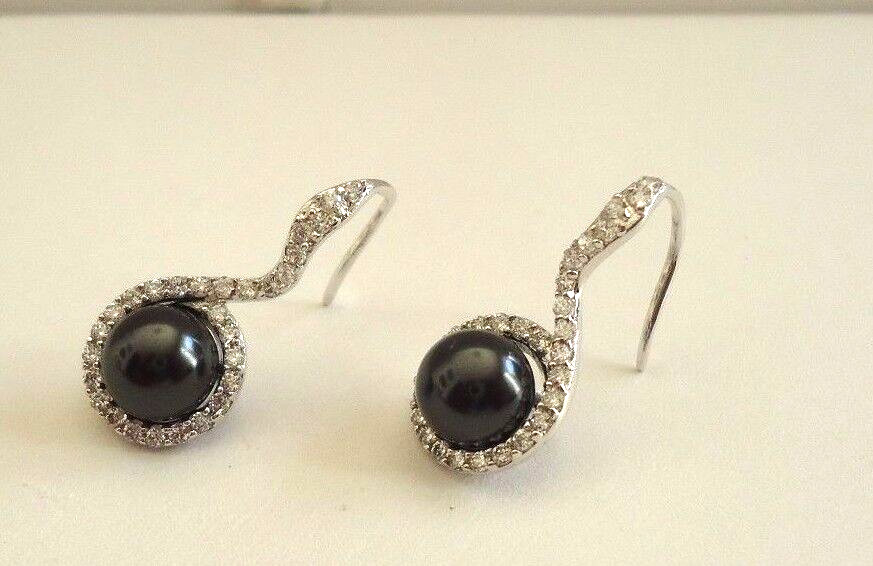925 STERLING SILVER BLACK PEARL PENDANT & EARRING SET W/ ACCENTS/18”CHAIN