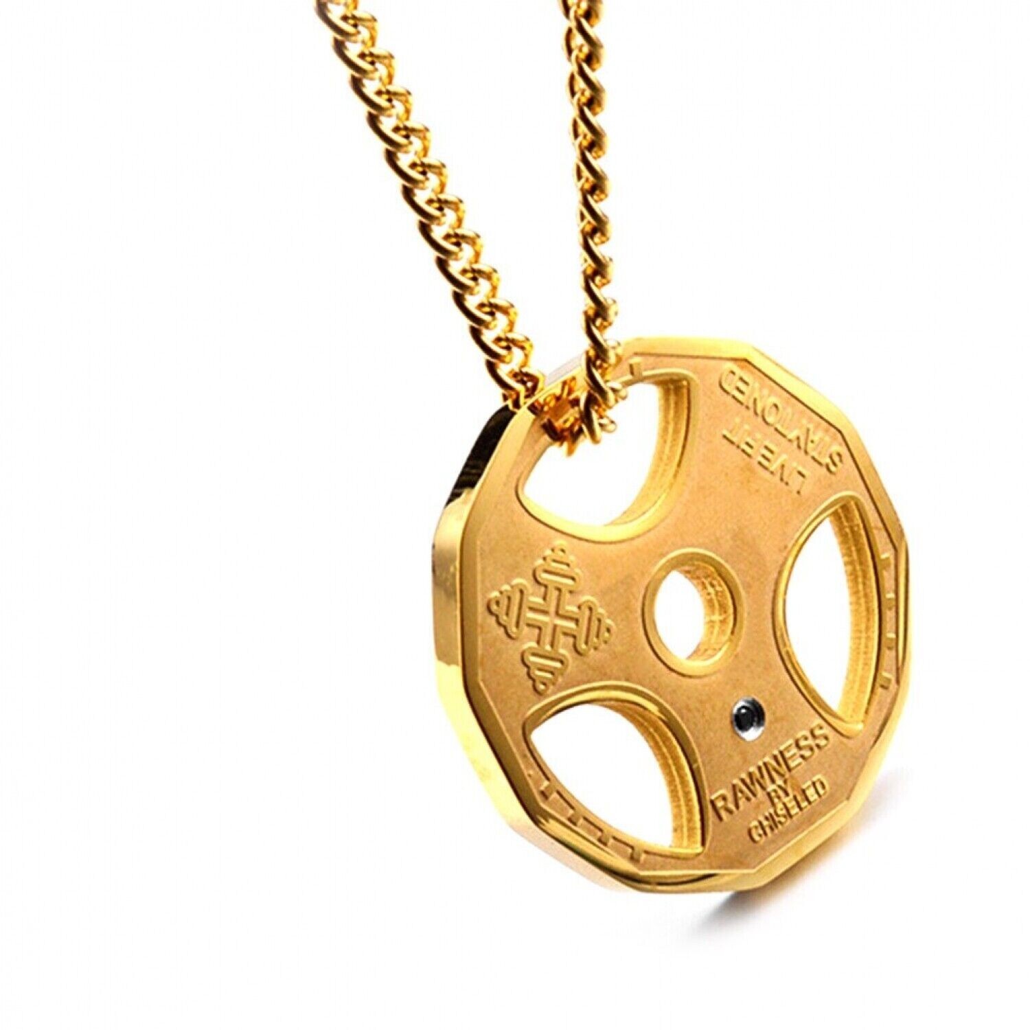 Weight Plate Gym Bodybuilding Fitness Sport Jewelry Necklace Gold