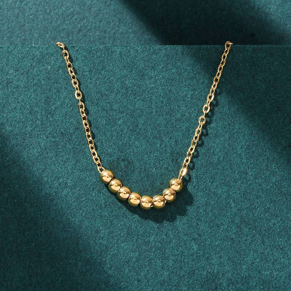 Pendant Necklace Stainless Steel 18K Gold Plated Round Beaded 16.14 in N132