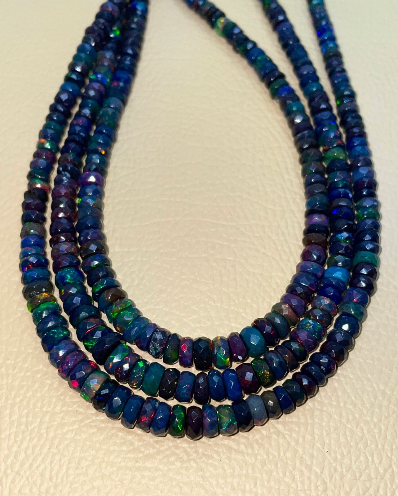 Top Quality Ethiopian Natural Black Opal Faceted Rondelle shape Beads Gemstone