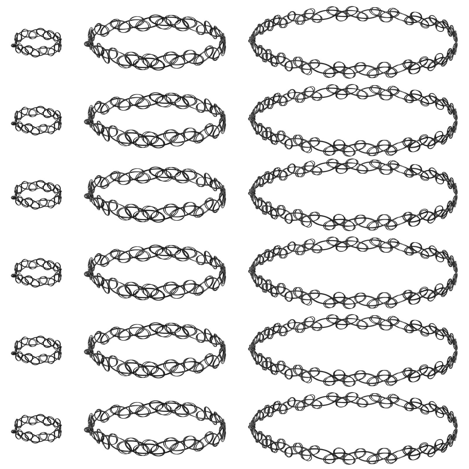 Gsbnjuy 18 Pcs 90s Tattoo Choker Necklace, Bracelet & Ring one size, Black