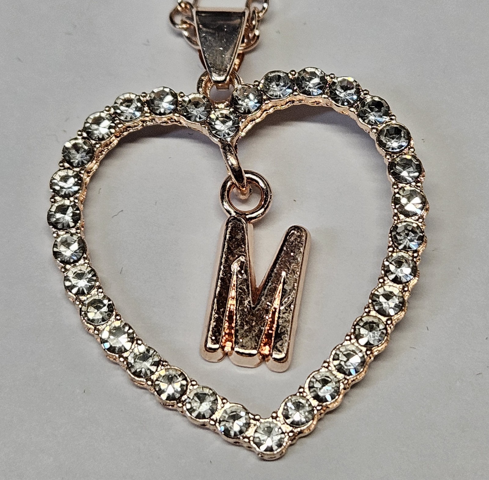 Letter Heart Necklace – Rose Gold Pendant Crystal Rhinestone Inital Charm Bling