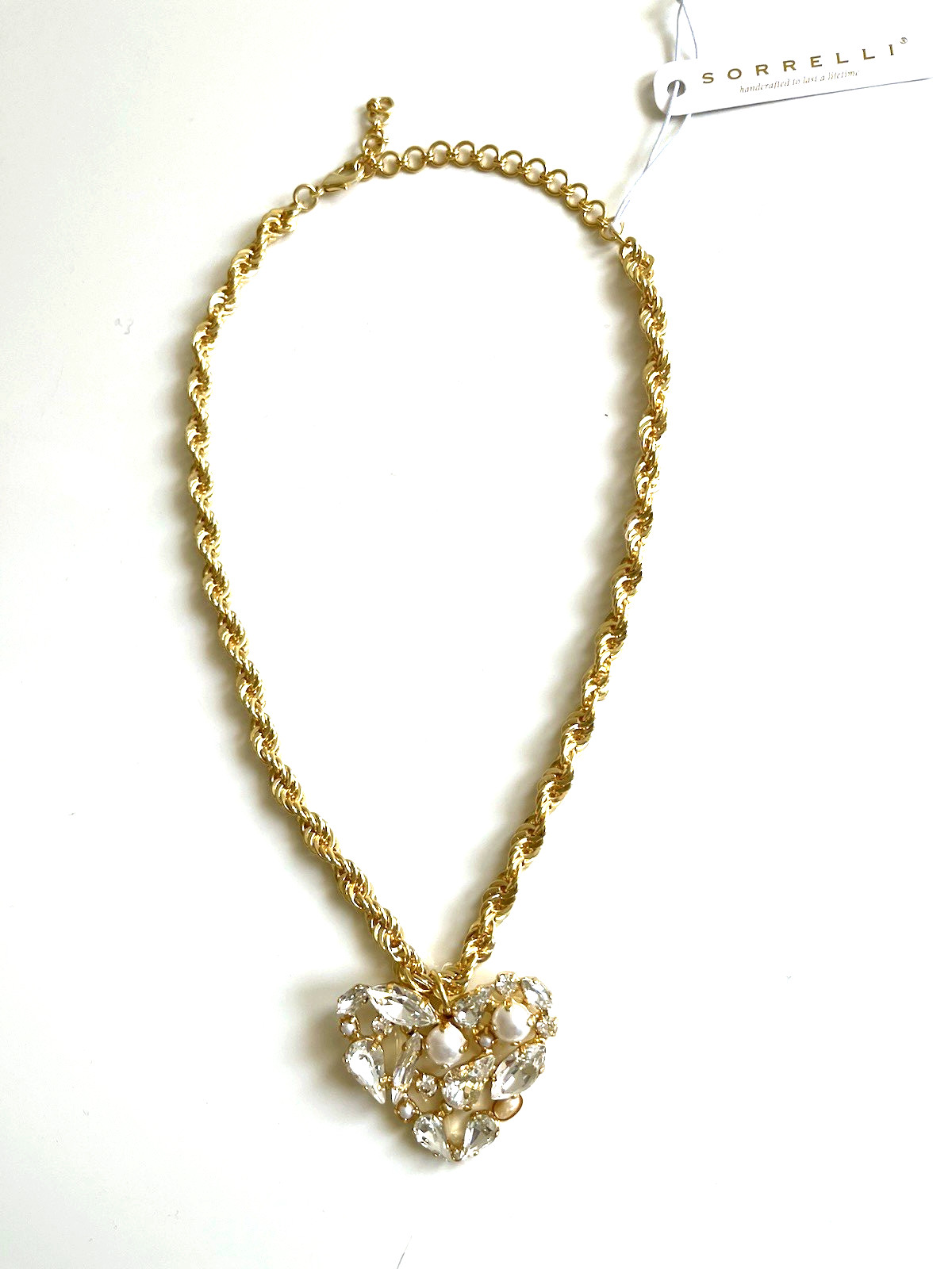 Sorrelli Chunky Crystal Heart Pendant Necklace in Modern Pearl NWT $150.00