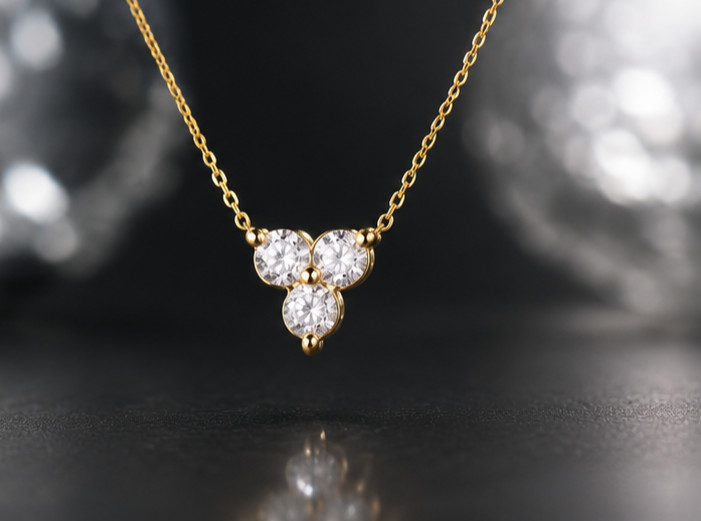 2Ct Round Cut Moissanite VVS1 3-Stone Pendant Necklace 14K Yellow Gold Plated