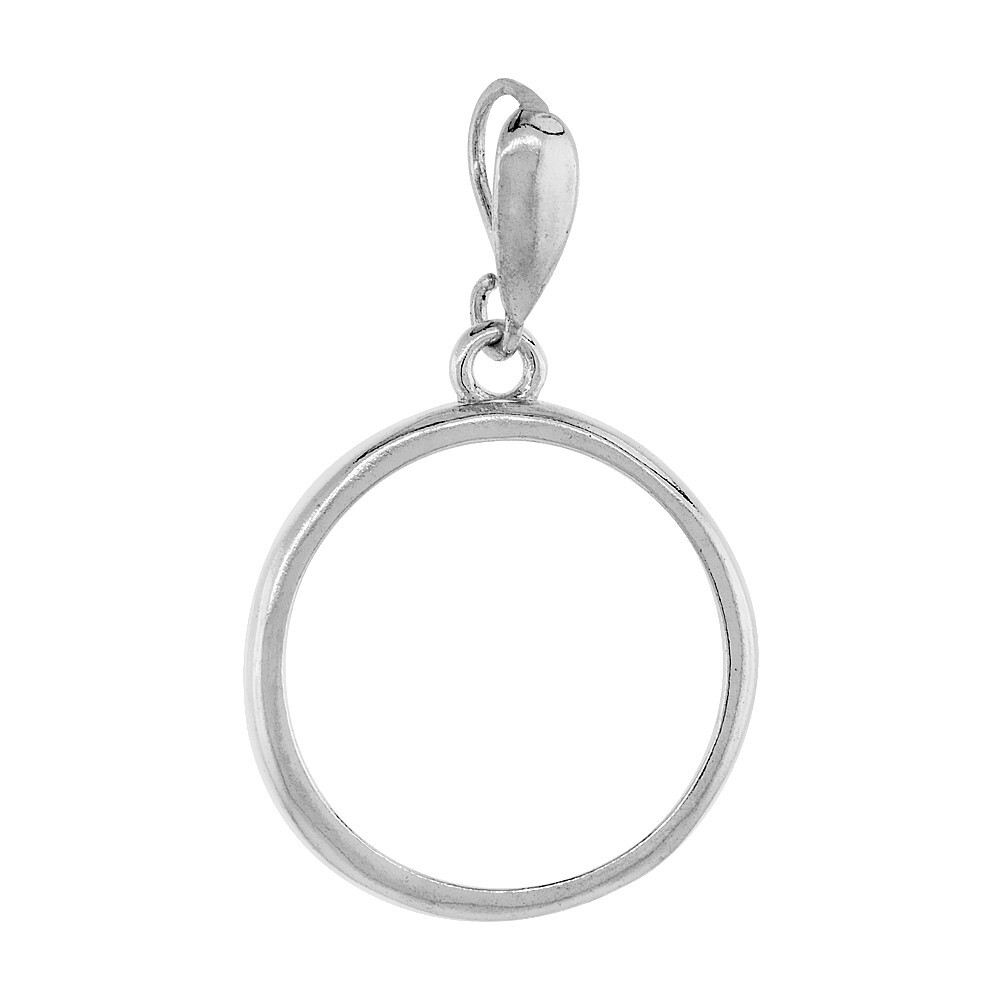 19 mm Sterling Silver Round Edge 1 Cent Coin Prong Back Bezel Pendant, Box Chain