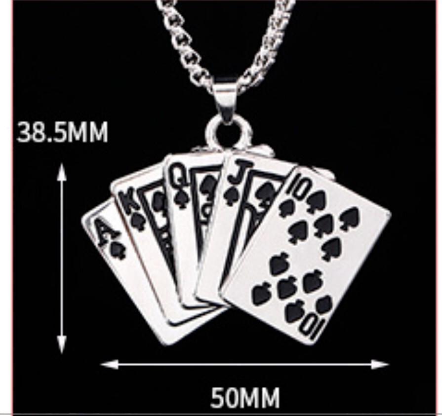   Mens boys Unisex Stainless Steel Retro Poker Card Tag Pendant Necklace Chain