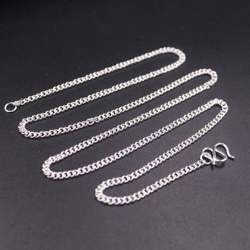 Real 999 Fine Silver Necklace 2.2mm Curb Link Chain 17.7inch For Women