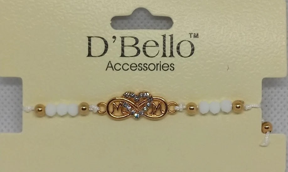 Diamond Hearted White/Gold Beaded String Bracelet