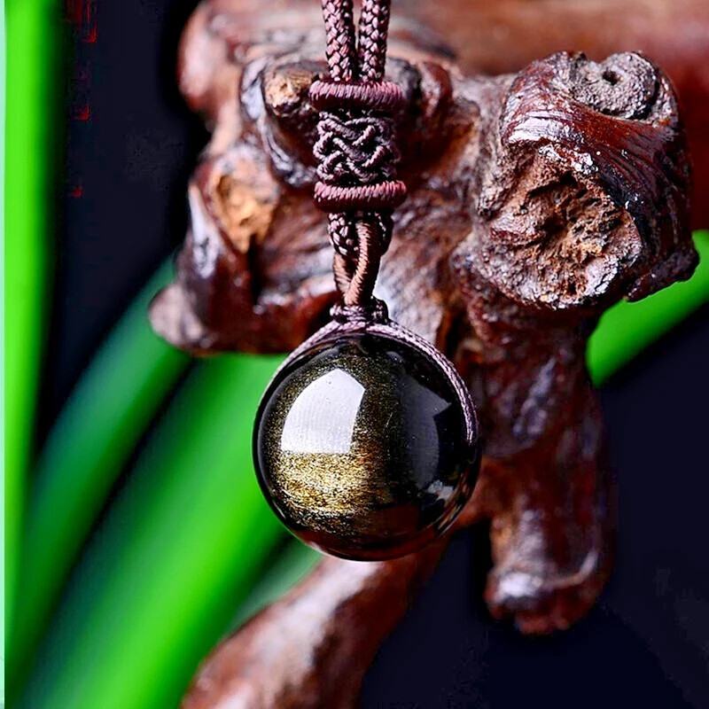 Natural Gold Sheen Obsidian Crystal Pendant Necklace Chakra Healing Reiki Amulet