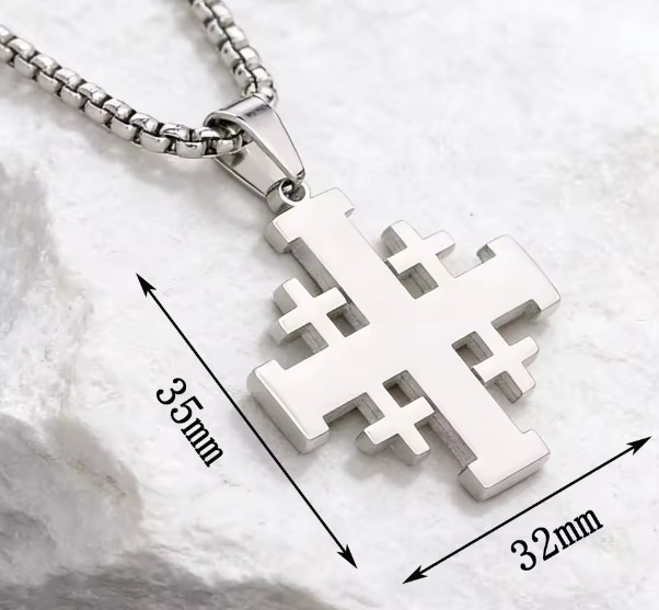 Stainless Steel Silver Shiny Plain Jerusalem Cross + 50cm (19.7in) chain