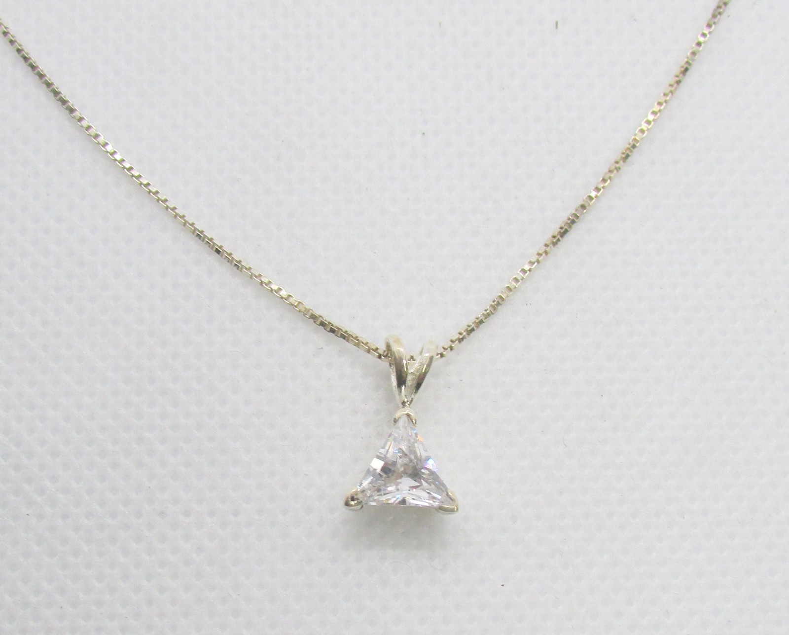 925 Sterling Silver Trillion Cubic Zirconia Solitaire 18.5″ Necklace 9x14mm~ 3g