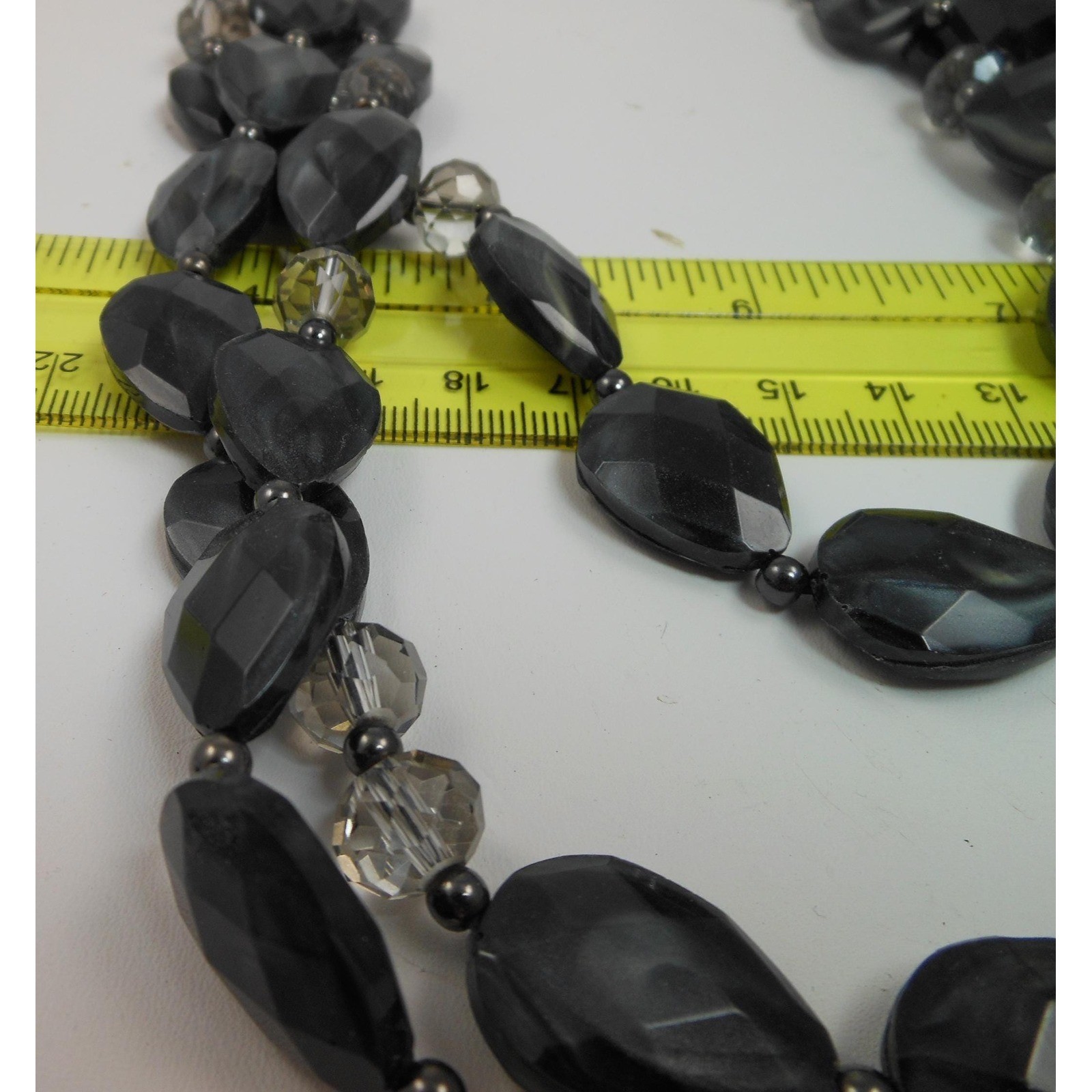 Vintage Three Strand Crystal Pendant Black Grey Necklace – Designer Signed