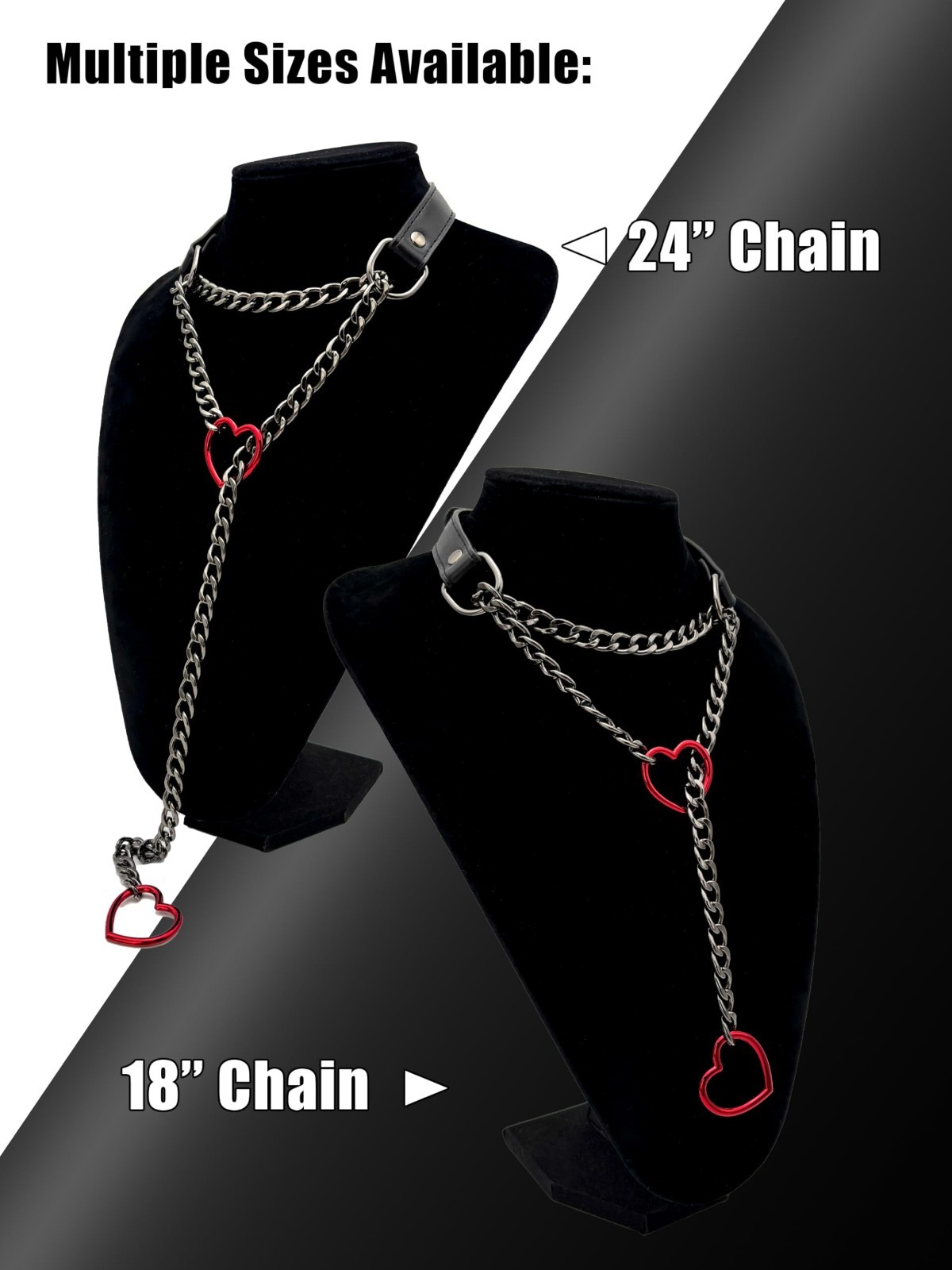 Handmade Black Leather Choker Collar for Women, Adjustable Heart Slip Chain Neck