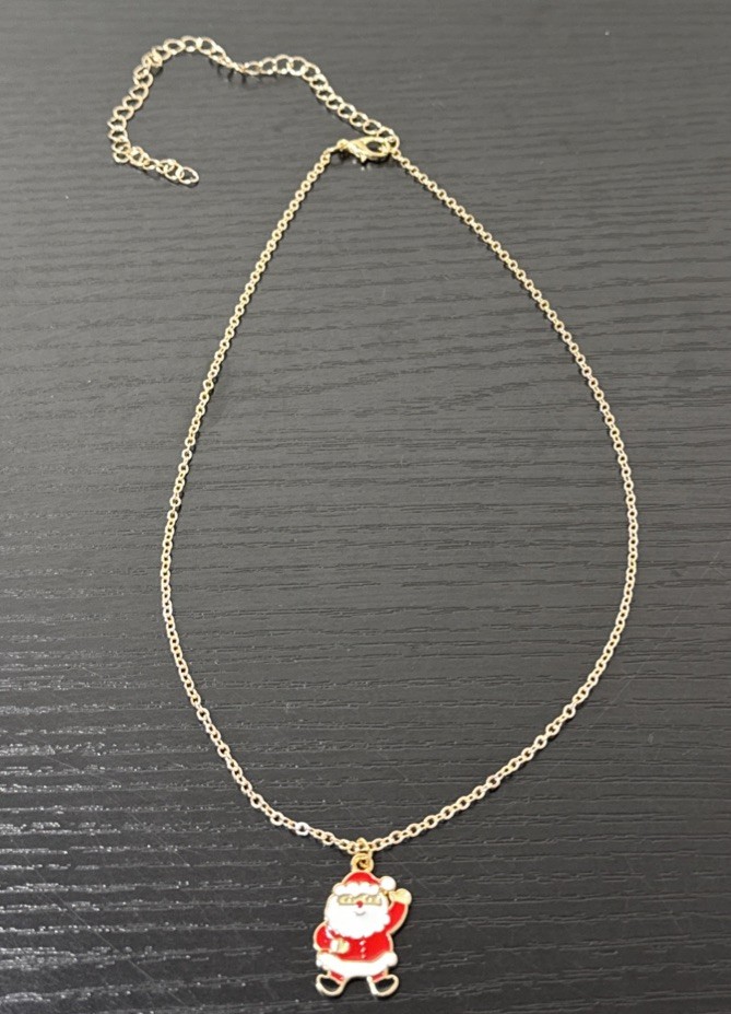 Christmas Santa Enameled Gold Tone 16” Necklace New