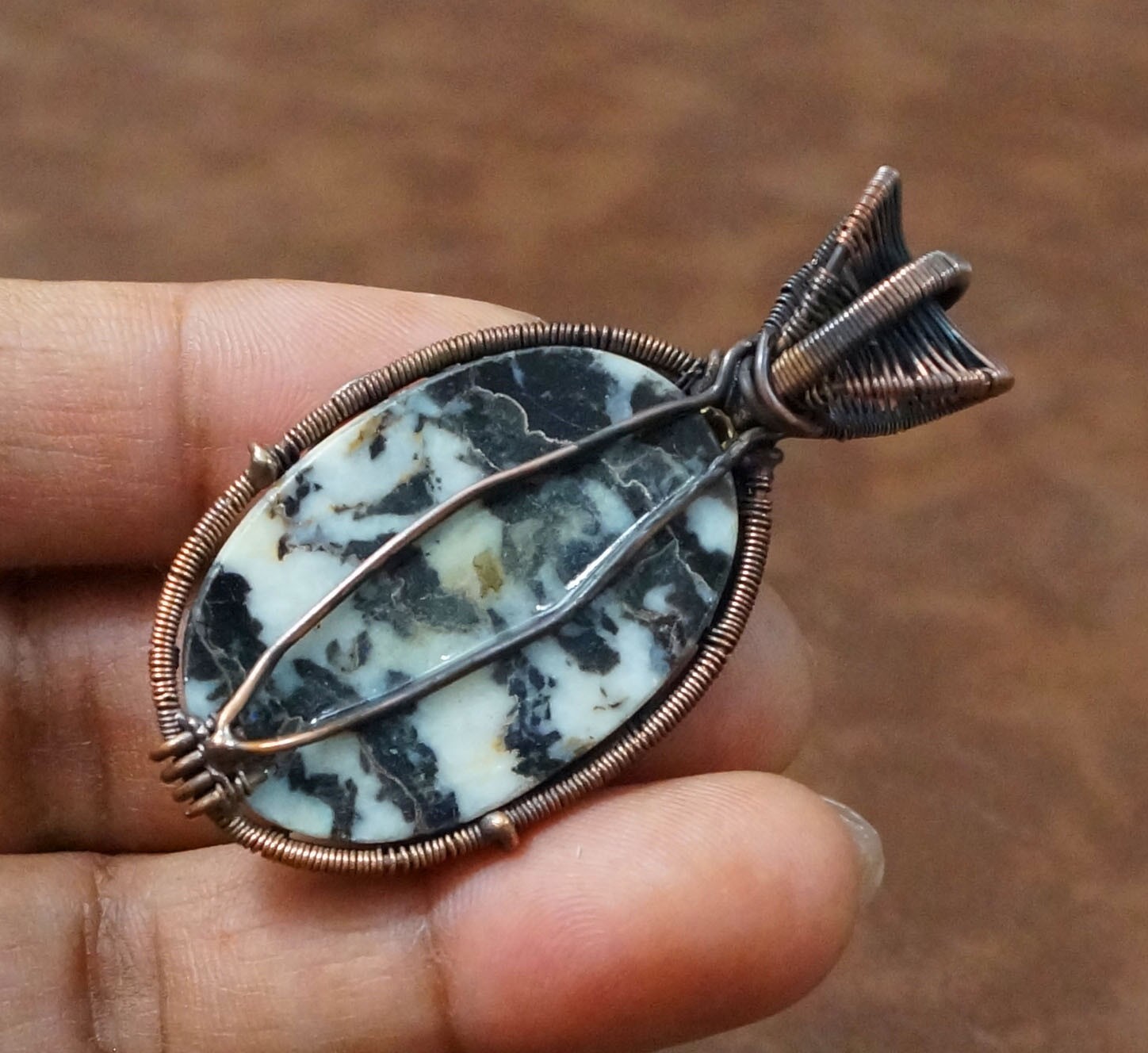 Buffalo Jasper Gems Copper Wire Wrapped Pendant Birthday Gift Jewelry (PD-80