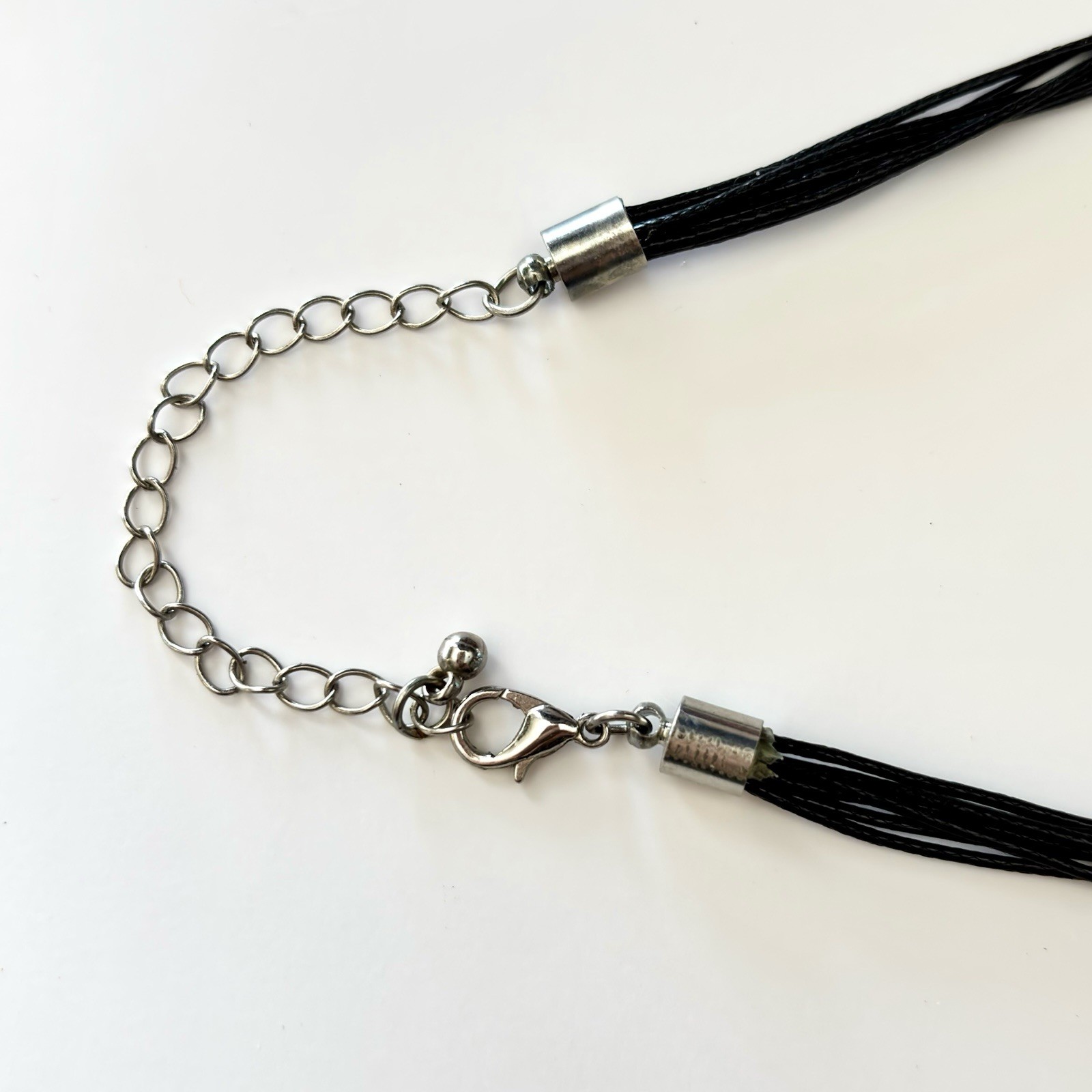 Choker Necklace Adjustable Multi Strand Black Cord Engraved Silver Toned Accent