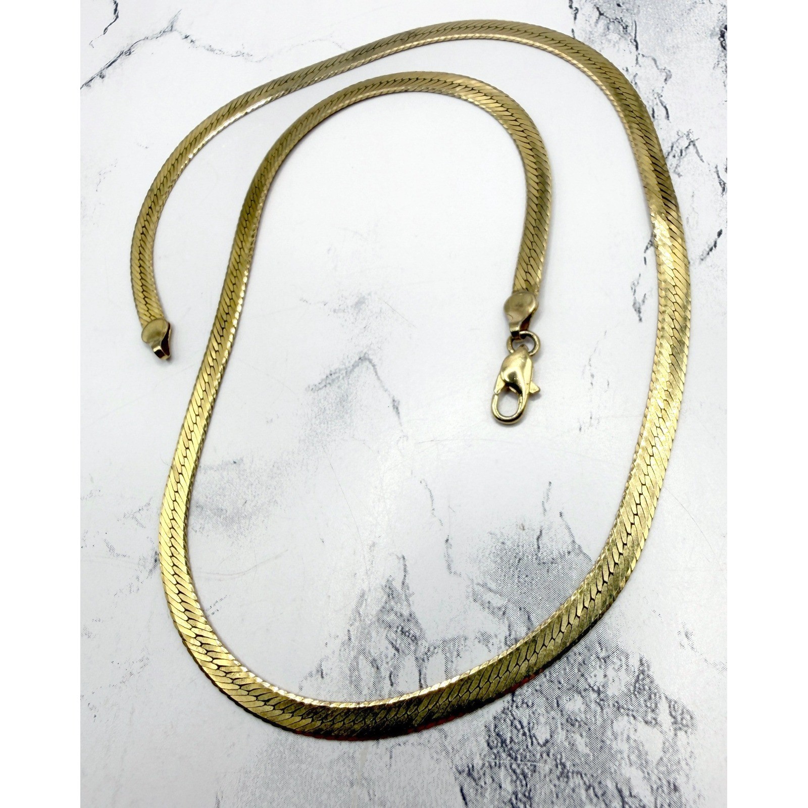 Gold Herringbone Necklace 20″ Flat Chain Classic Minimalist Lobster Clasp