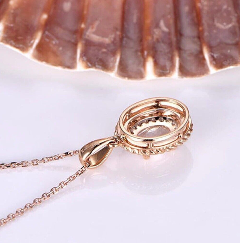 Delicate Pendant for Women 1.5CT Simulated Diamond Necklace 14K Rose Gold Plated
