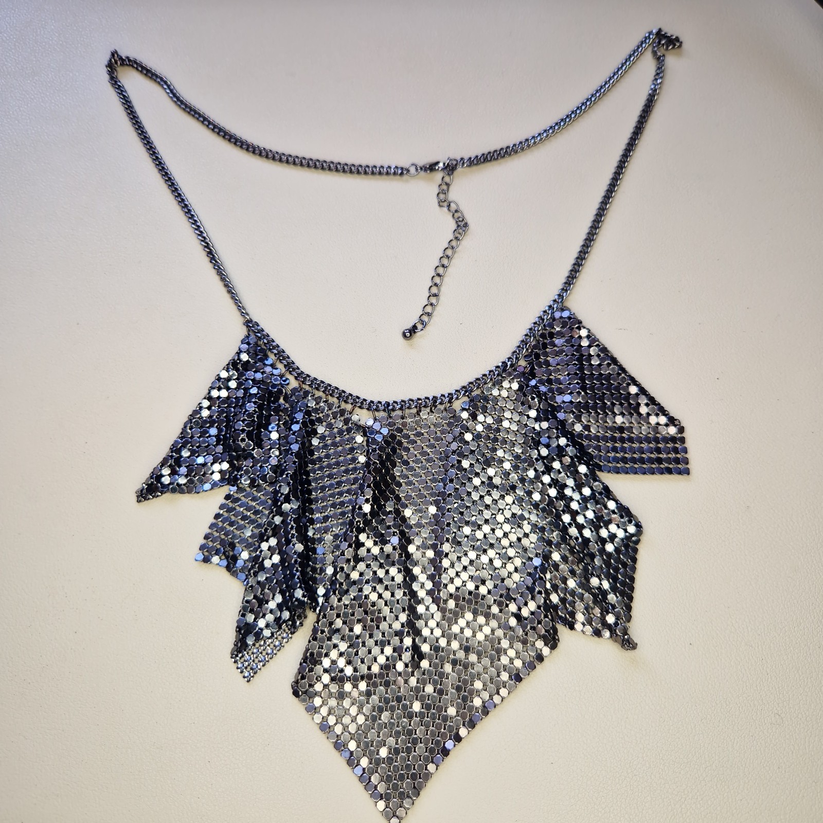 Chainmail Long Necklace Gunmetal Grey Statement Vintage Style Articulated 60cm