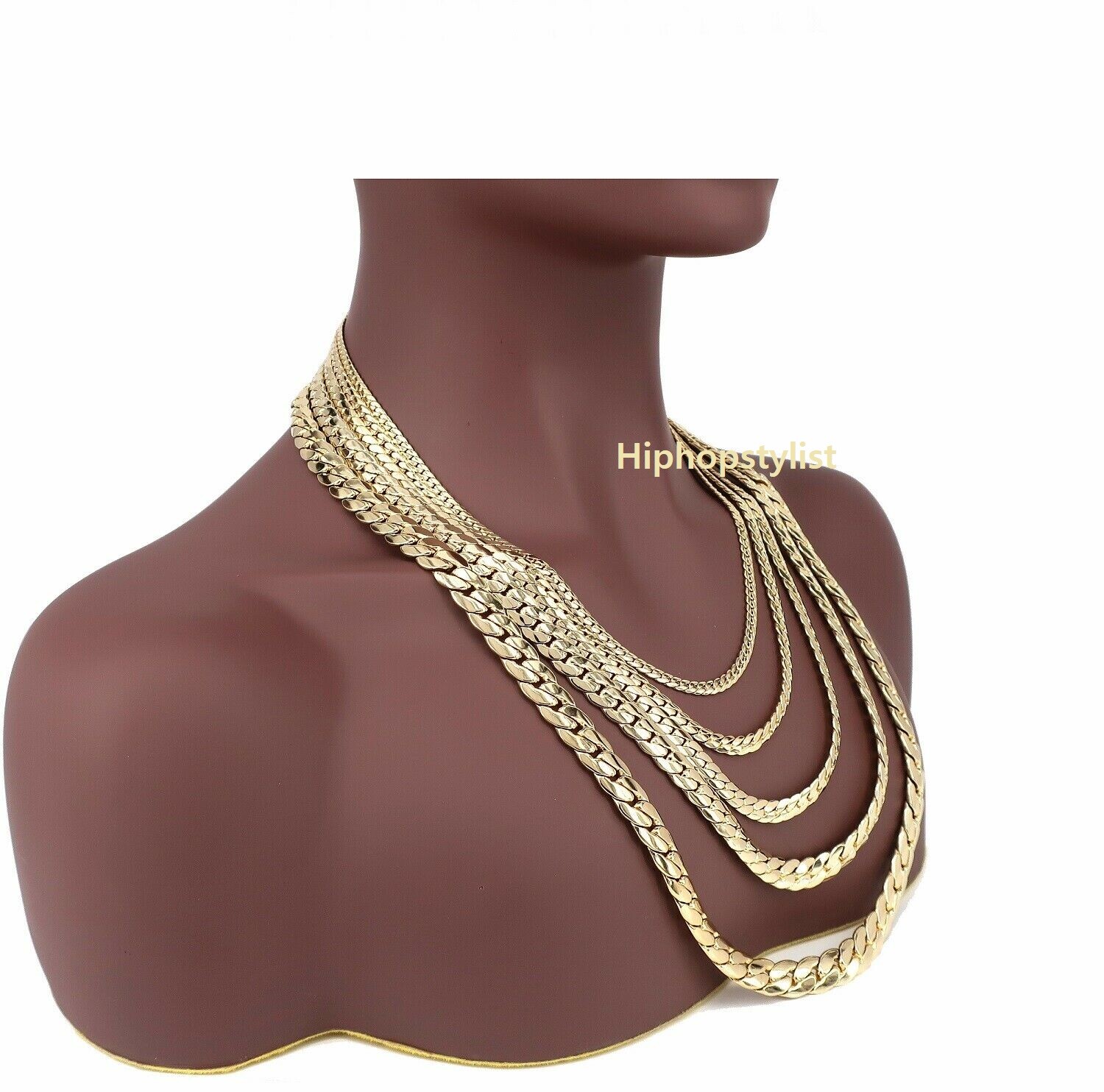 Mens 14K Miami Cuban link Chain Necklace Bracelet 5mm to 12mm Yellow Gold Plated