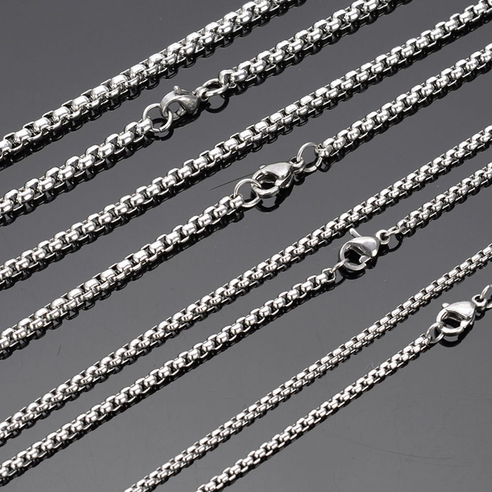 2/2.5/3/3.5mm Wholesale Lot Of Silver Stainless Steel Box Chain Necklace 18″-30″