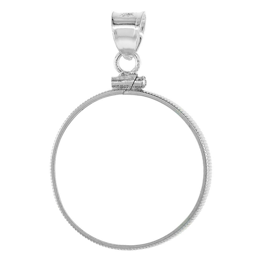 26 mm Sterling Silver Screw Top Edge 1 Dollar Coin Bezel Pendant, Box Chain