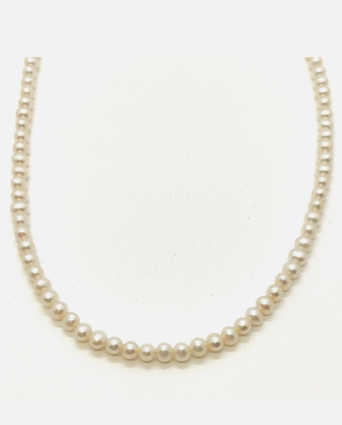 3 – 4 mm White Pearl Necklace with 18K Gold Clasp 16 inch length