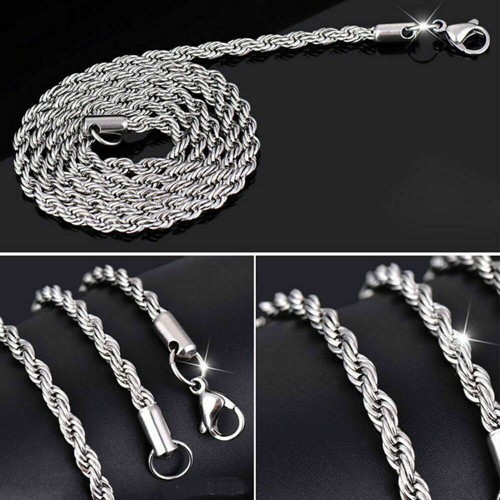 925 STERLING SILVER 3MM thick ROPE chain 22″ necklace men women female man